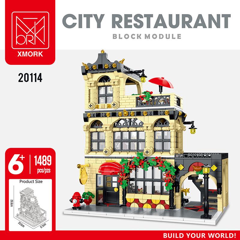 1489 Teile Moc Kreative Stadt Westliches Restaurant Straßenansicht Gebäude Lde Bausteine Modell Architektur Kinder Puzzle Spielzeug