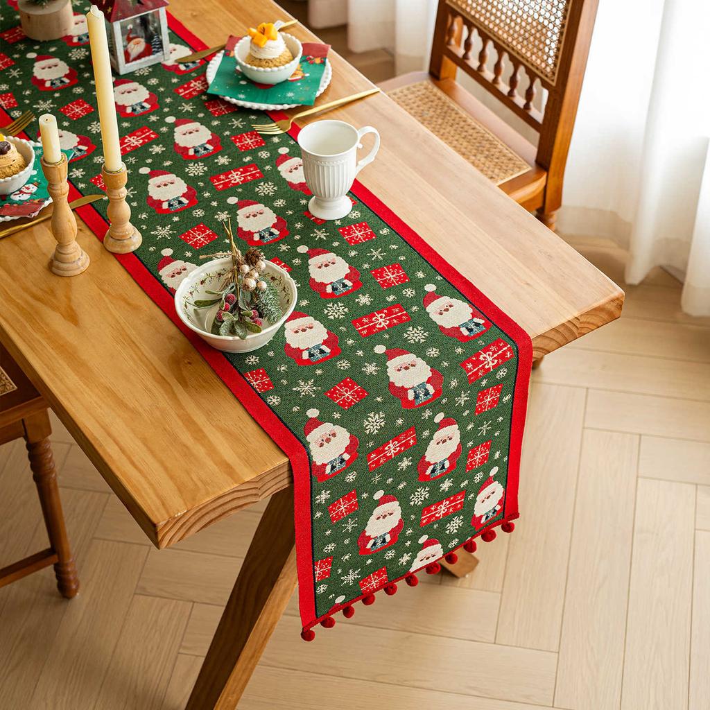 Christmas Festive Jacquard Linen Tablecloth Rectangular Runner Decorative TV Cabinet Cover