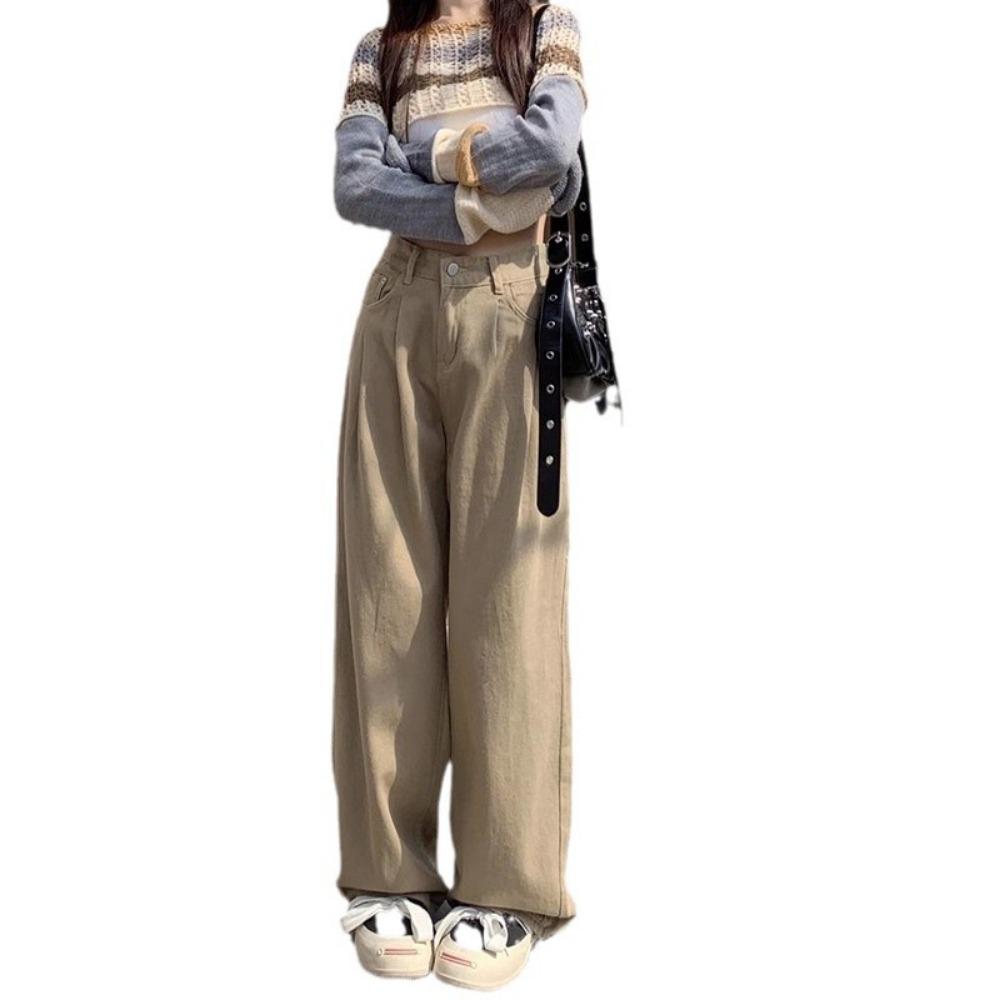 Versatile Korean Version of Straight Jeans Women's Spring and Autumn New High-waisted and Thin Wide-leg Pants Mopping Jeans Tide