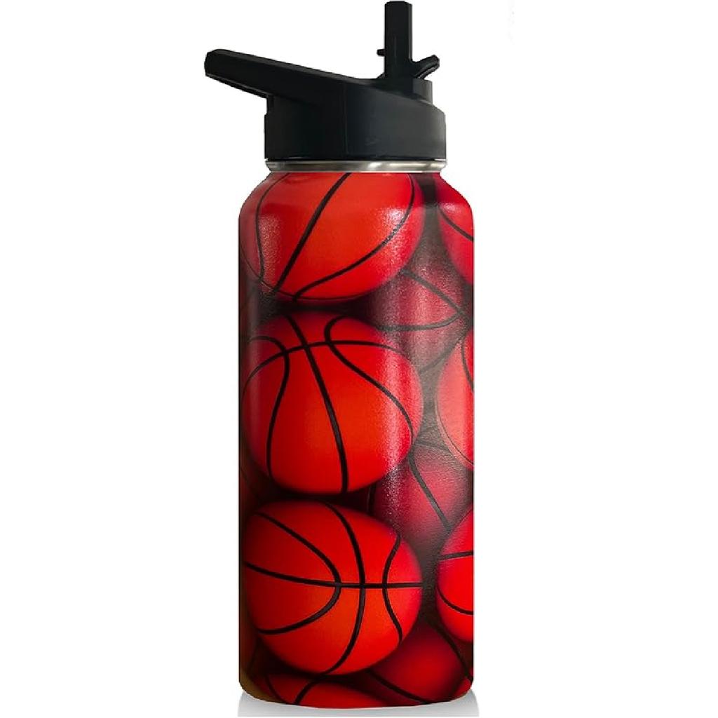 32oz Soccer Water Bottle Insulated Vacuum Stainless Steel Tumbler Travel Mugs With Straw for Gym Camping Hiking