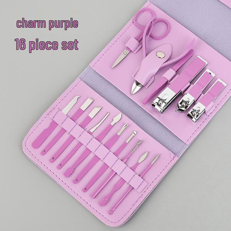 16-Piece Matcha Green Manicure Set: Nail Clippers, Scissors & Tools In Folding Bag