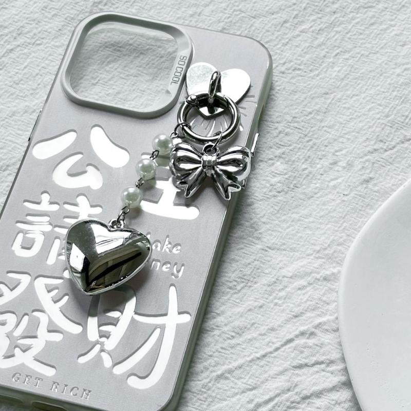 Fashionable Heart Pendant Stylish Bowknont Keychain Bag Charm Earphone Accessory Elegant Pearl Bowknot Heart Charm