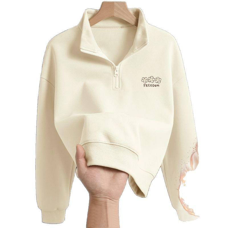 Womens Half Zip Sweatshirt Polo Neck Loose Fit Letter Print Top Daily Wear