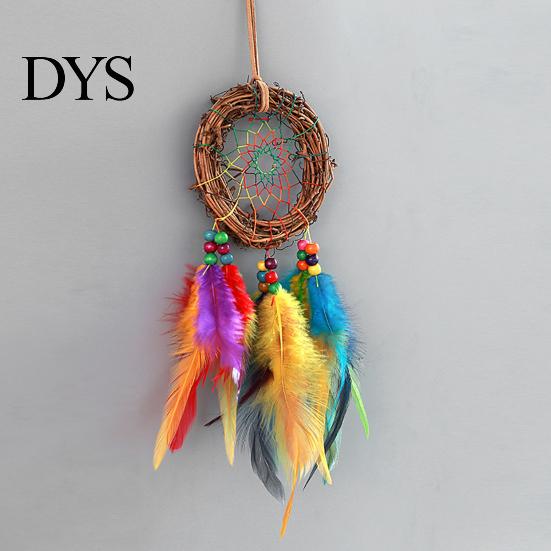 Hanging Dream Catcher with Lanyard Indian Style Decorative Wood Bead Feather Garden Decoration Home Decor Pendant