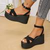 Fashion 2024 New Solid Color Women's Wedge Sandals Summer Fashion Thick Sole Buckle Casual Comfortable Walking Sandals Women's Shoes