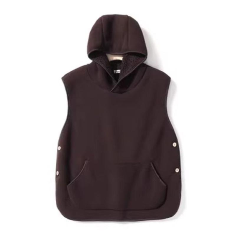 Gilet d'hiver pour femme avec capuche, fermeture à boutons latéraux, isolation thermique en polaire