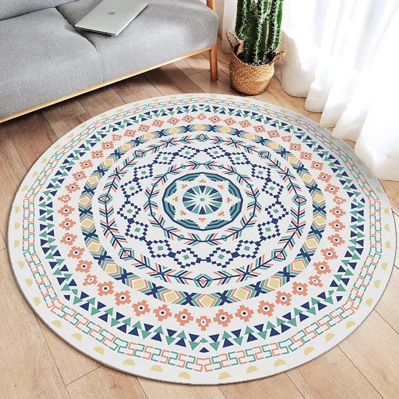 Retro Mandala Round Carpet Living Room Sofa Carpet Simple Home Decoration Bedroom Floor Mat Kitchen Bathroom Anti-slip Mat