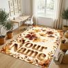 Floral Garden Theme Crystal Velvet Rug Personalized Custom Name Text Soft Floor Mat Home Decor