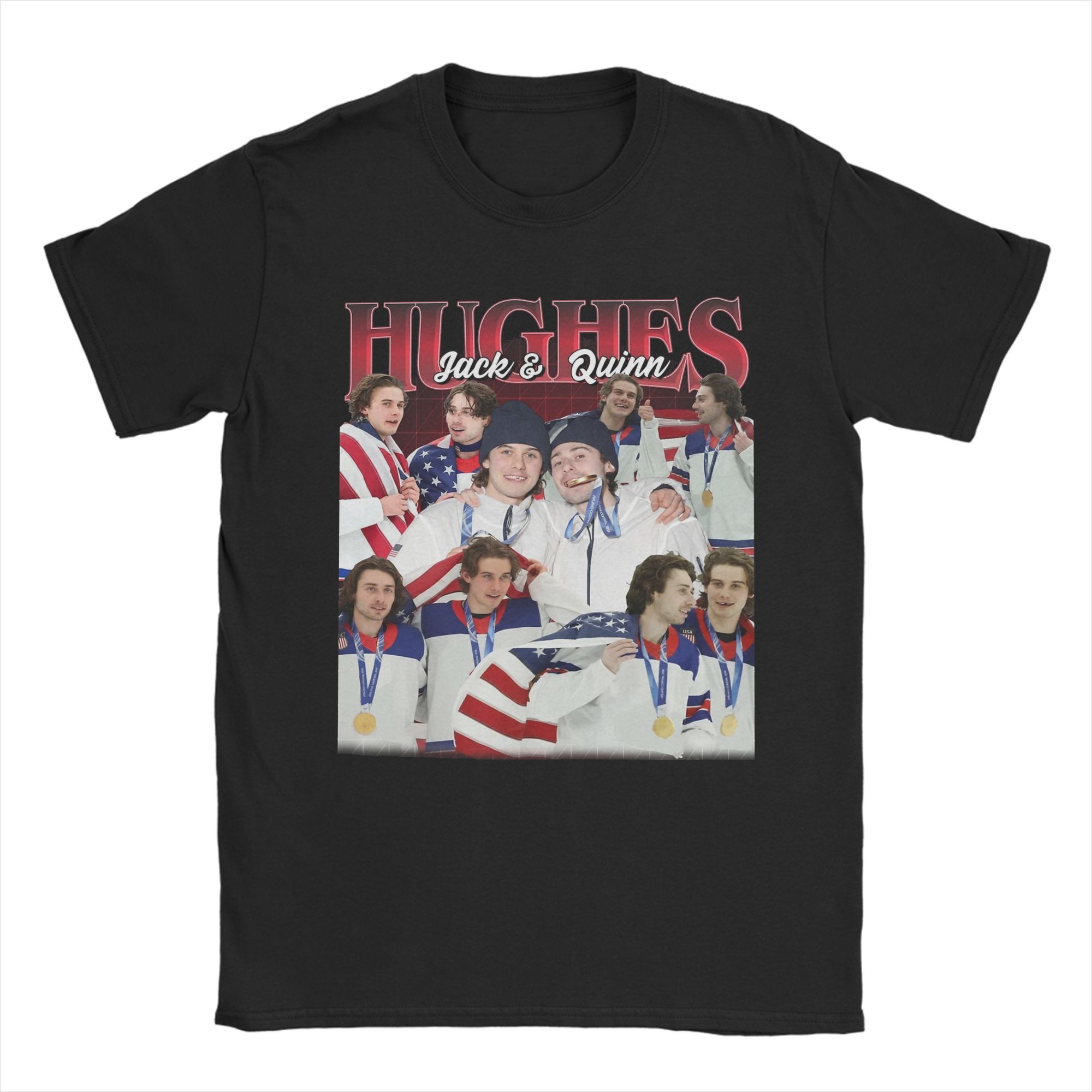 Unisexs USA Golden Goal Jack Hughes T Shirts Cotton Tops Awesome Short Sleeve Crewneck Tees Unique TShirts S