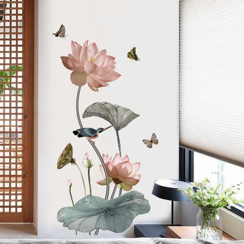 Lotus Flower Self Adhesive Wall Sticker Decal for Bedroom Living Room Home Decor Wall Art Room Decoration