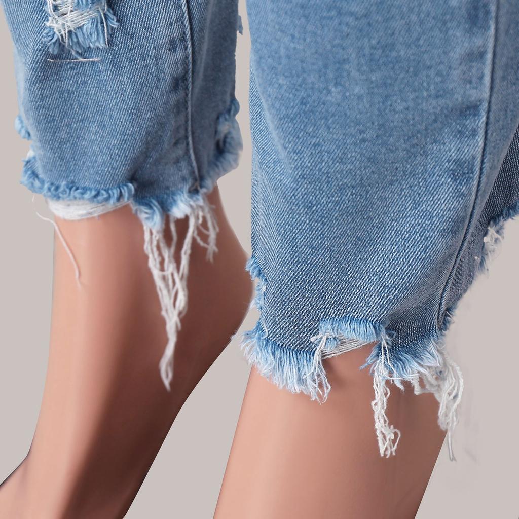 Fashion Broken Holes Tassel Pencil Jeans Women's Stretch Slim Fit Trousers Female Sweet Style Street Casual Commuter Denim Pants