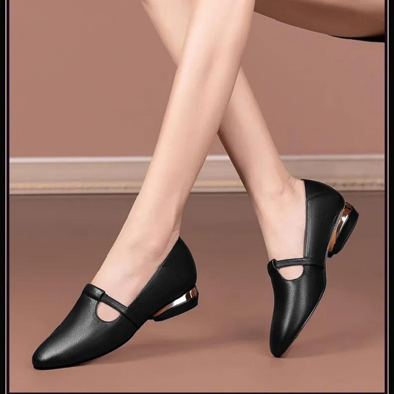 sapatos femininas women cute pointed toe brown anti skid slip on squre heel shoes lady black office work shoes ab515