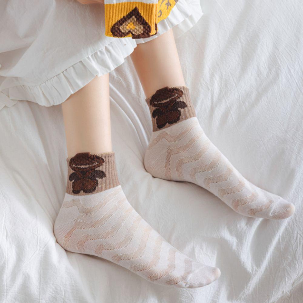 

5Pairs Bear Flower Low Tube Socks Patchwork Women Spring Socks Cartoon Pattern Socks Summer 5Pairs