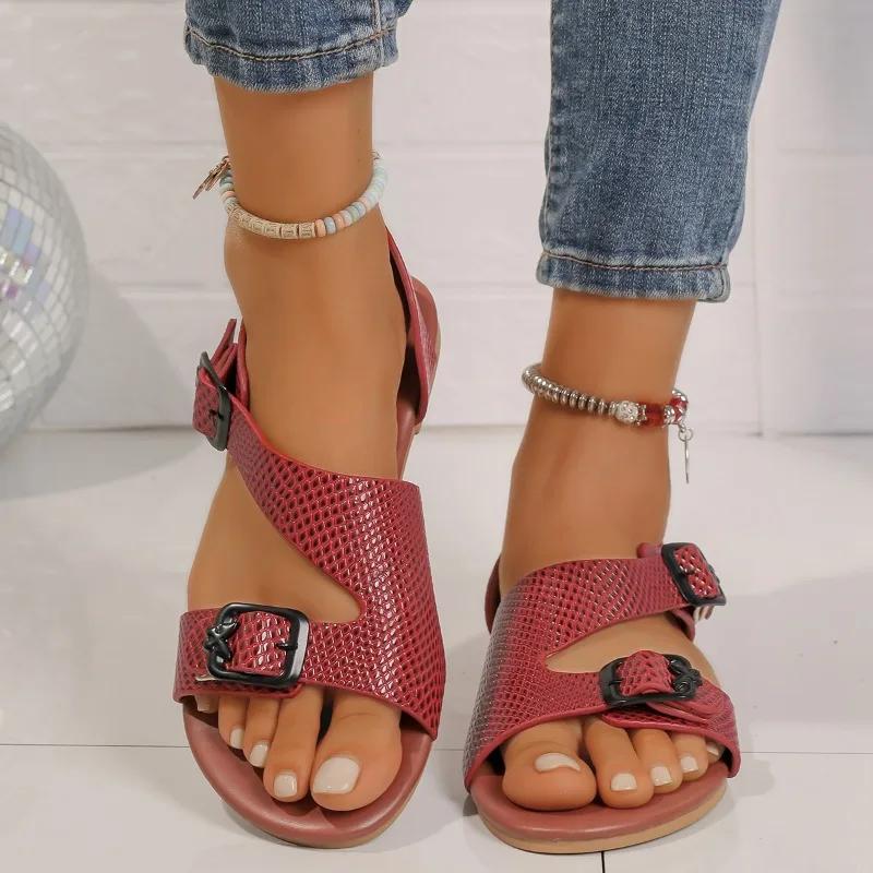 Casual Sandals Female Shoes 2024 Plus Size Women's Sandals Daily Women Round Toe Buckle Strap Flat with Open Toe Ladies Shoes