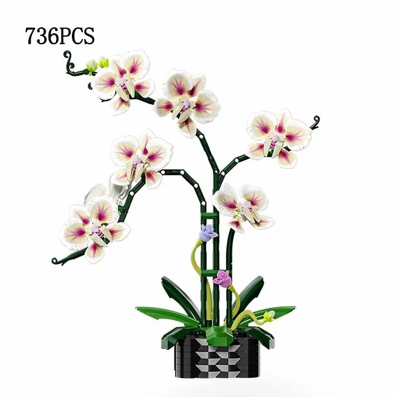 

736 Pcs Simulation Cymbidium Flower Construction Blocks Set Diy Household Decoration Kit For Adults Girlfriends Valentine S Day Gifts
