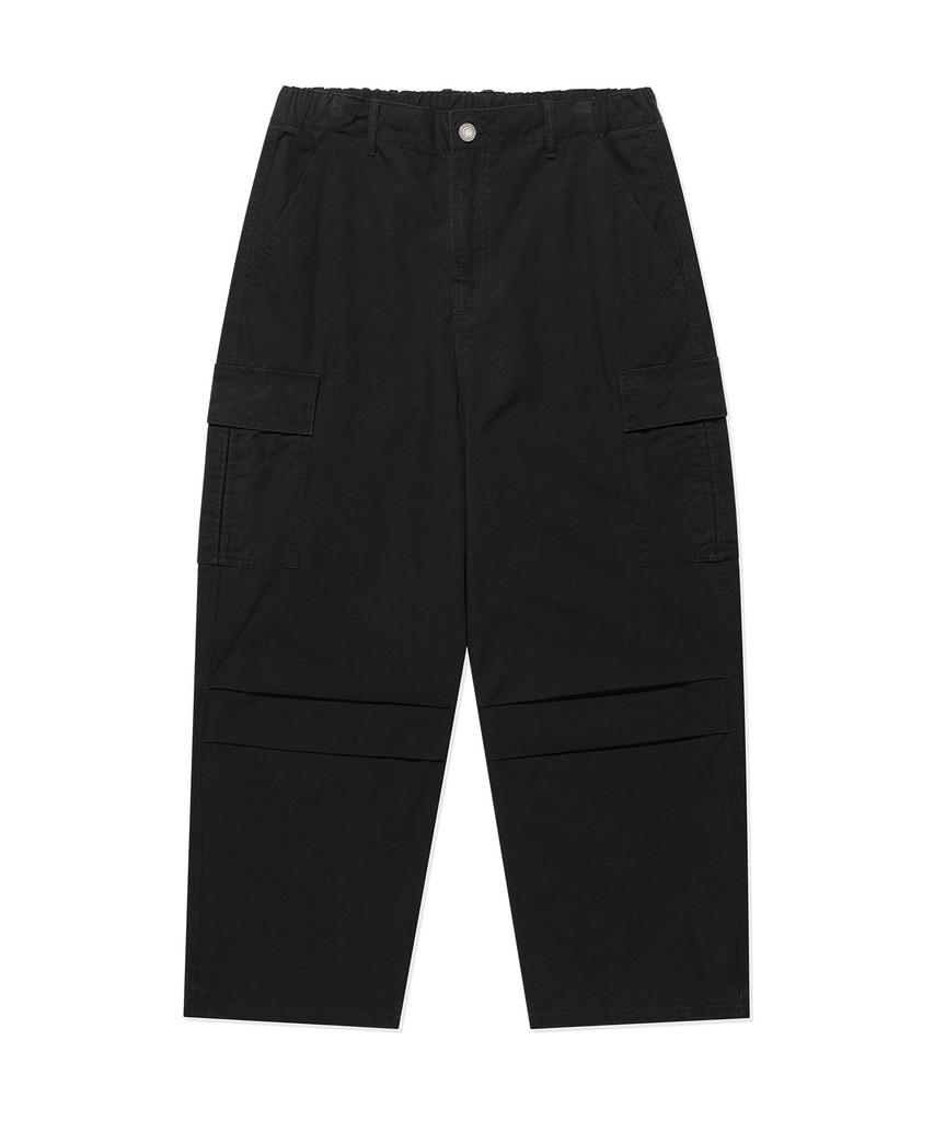 WACKY WILLY Wide Cotton Cargo Elastic Waist Pants Black