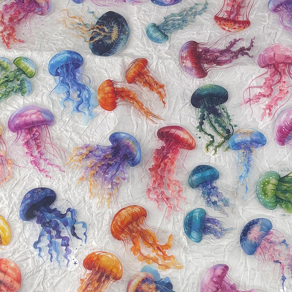 50 Transparent Cartoon Color Jellyfish Sticker Pack Waterproof Transparent PET Hand Account Decorative Guitar Notebook