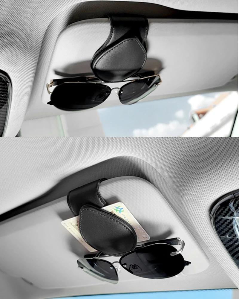 Universal Car Sunglasses Holder Leather Sunglasses Hanger Glasses Mount Ticket Clip Car Eyelasses stand