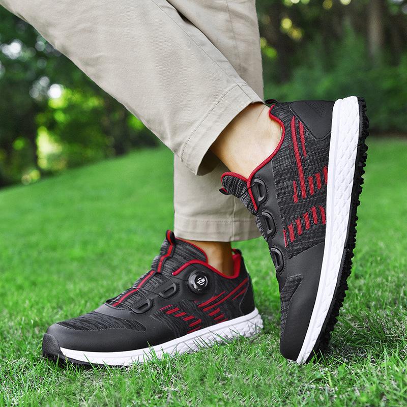 New products fly-woven golf shoes men's rotating buckle quick wear off platform casual shoes men's trendy shoes