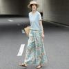 Summer Literary Retro Printing Loose Wide-leg Pants Nine-point Casual Culottes Women