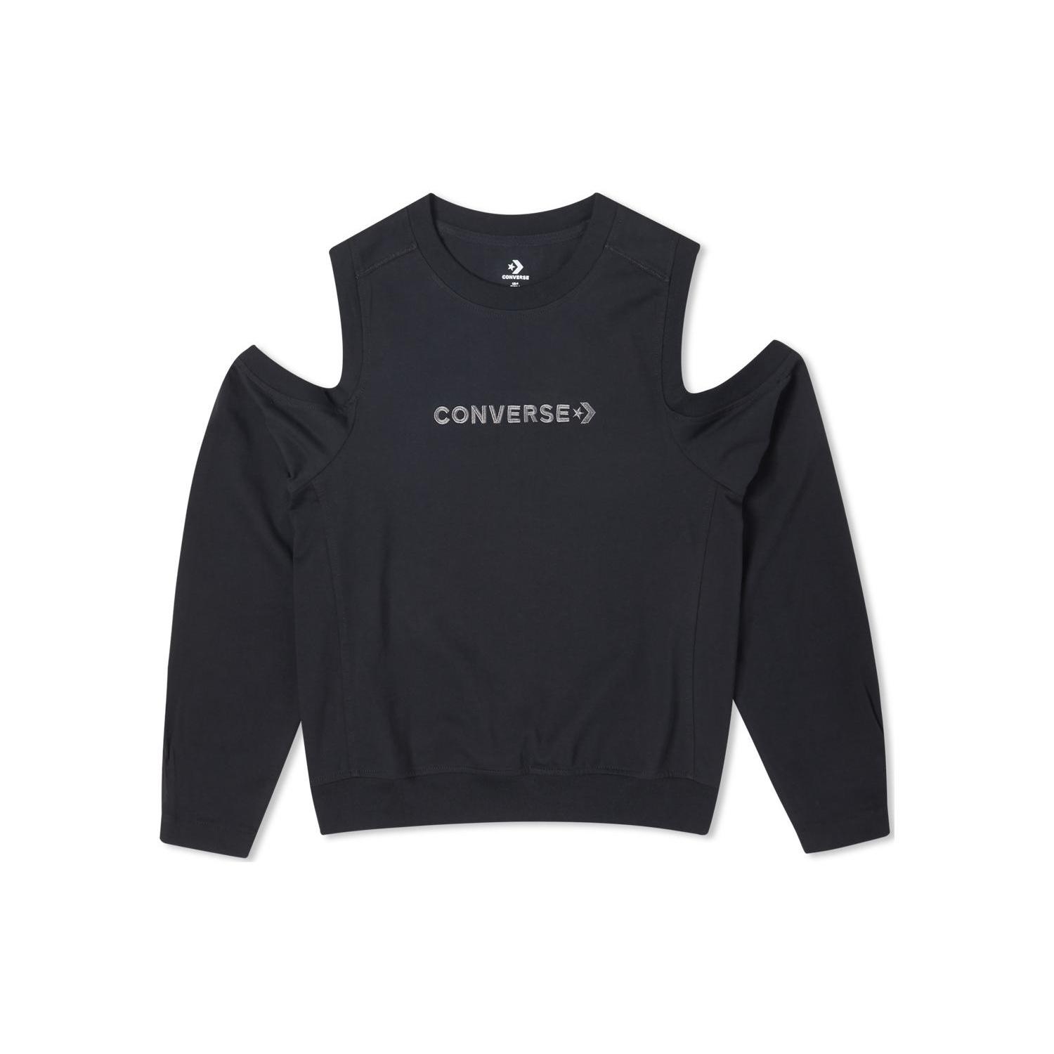 (WMNS) Converse Twisted Knits Cold Shoulder Top Asia Sizing Black Women s 10023190-A01 M