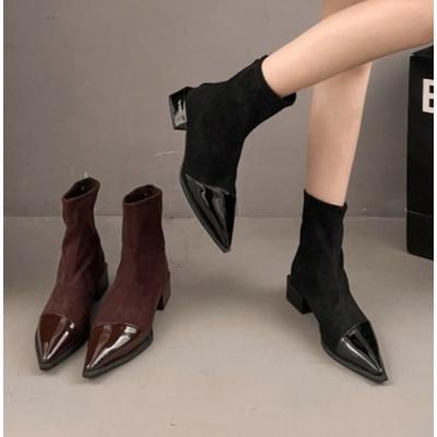 Sobre Botines Puntiagudos Retro con Cremallera Botines Cortos de Tacón Alto Fashiperament Nuevo Otoño e Invierno Francés 2026
