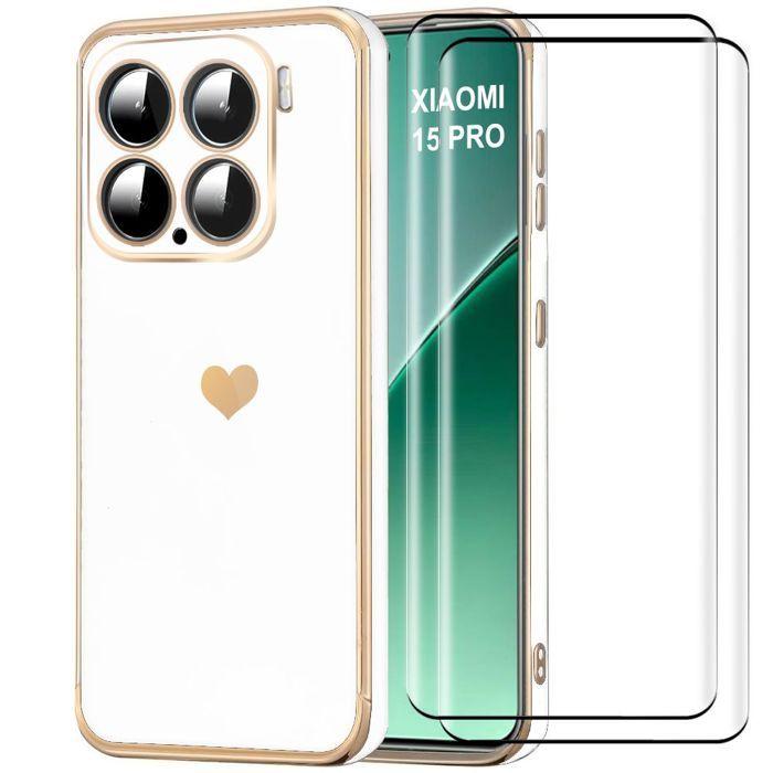Coque de protection - E.F.CONNECTION - pour Xiaomi 15 Pro - Antichoc - Souple - Ultra Slim Blanc avec Cœur Doré