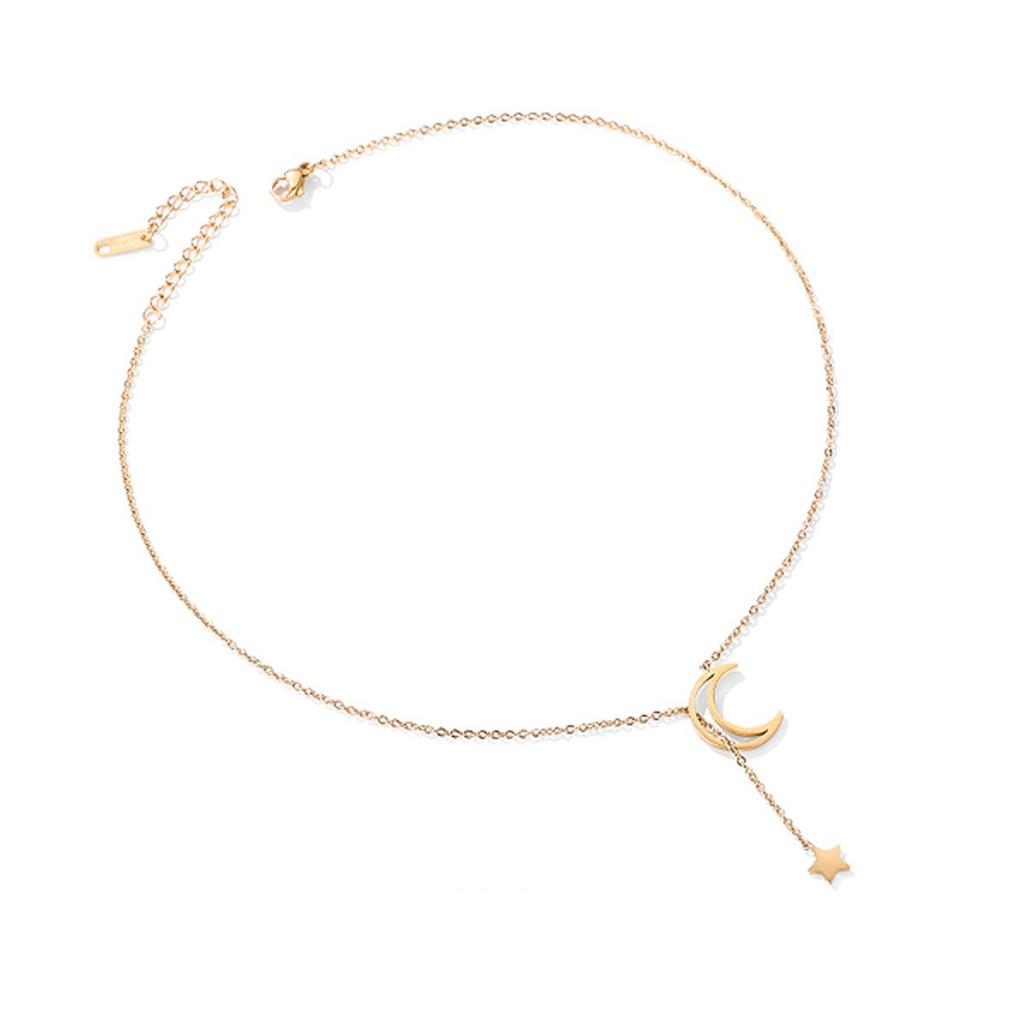 [K.L.Y] Women's Necklace, Starry Sky Crescent Moon, Sterling Silver 925 Pendant, Lovely and Cute, Pure Silver, Gift (Gold)