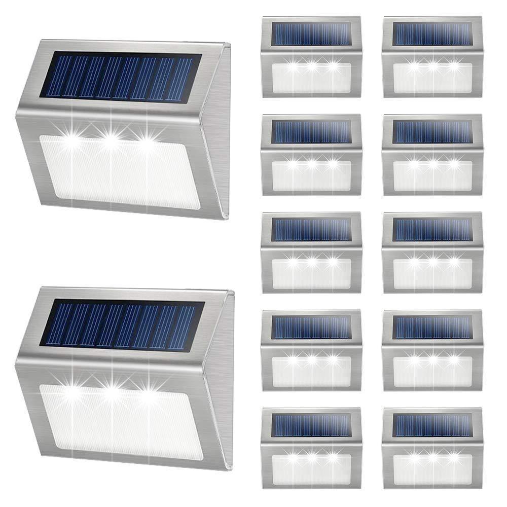 10PCS Solar Step Lights Solar Fence Lights Outdoor 3LED Stainless Steel Wall Lamps Deck Lights For Stair Fence Step Walkway Pati