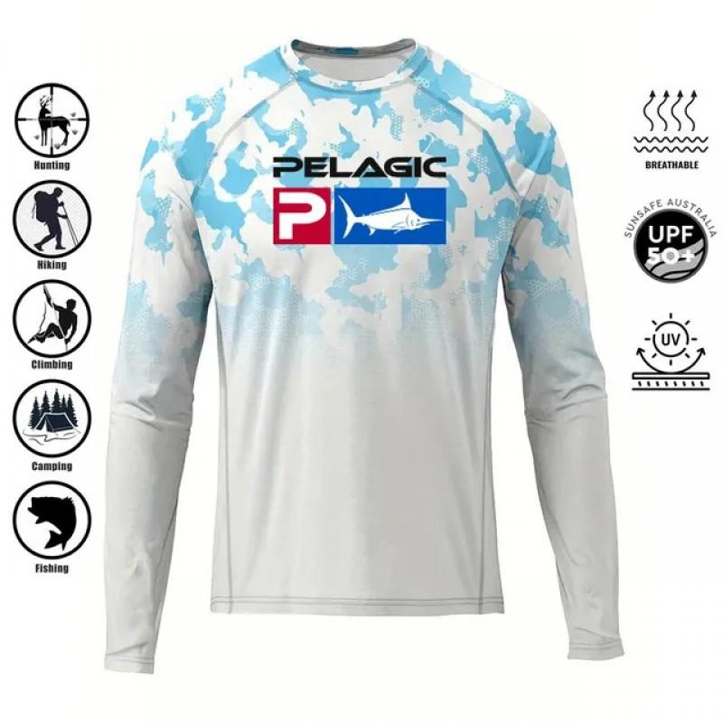 Mens Quick-Dry UV Protection Fishing Shirt Long Sleeve Outdoor Performance Top Summer Sports