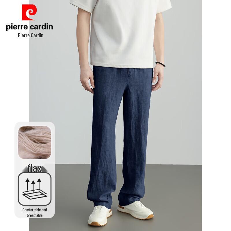 Pierre Cardin Men s 100% Linen Elastic Waist Casual Pants M тёмно-синий