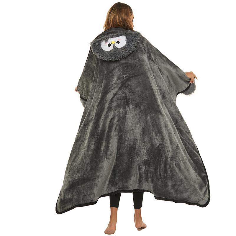 Kapuce Cape Animal lenochod Tučňák Yak Cartoon Vyšívací oboustranná deka Flanelová deka Nositelná teplá Cape Domácí kabát