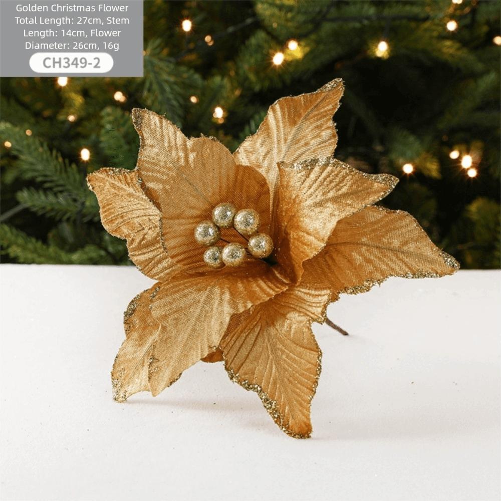 Large Poinsettia Glitter Flower 26cm Xmas Tree Decorations New Fake Flowers Christmas Decoration