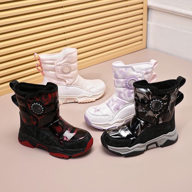 Girls' Winter 2024 Mid-Calf Snow Boots, Thick Cotton, Non-Slip, Wear-Resistant In Black or Blue