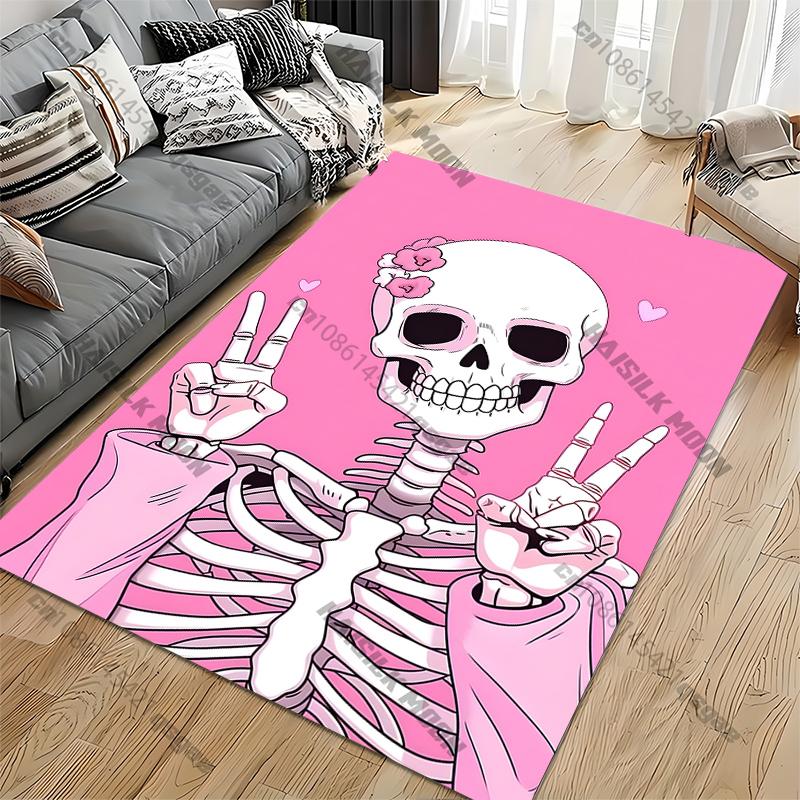Niedlicher Teppich mit rosa Totenkopf-Aufdruck Spielzimmer Wohnzimmer Schlafzimmerbereich Rutschfester Teppich Fußmatte Geburtstags-Teppiche Geschenk Zuhause Cool