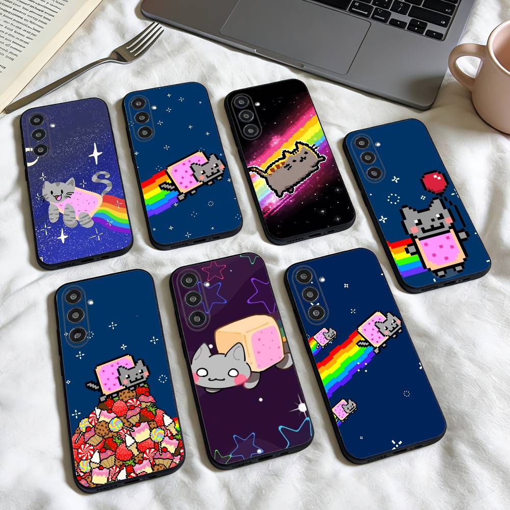 LOVELY N-Nyan Cat Phone Case For Samsung Galaxy A73,A72,A71,A70,A53,A52,A51,Others Soft Black Shell