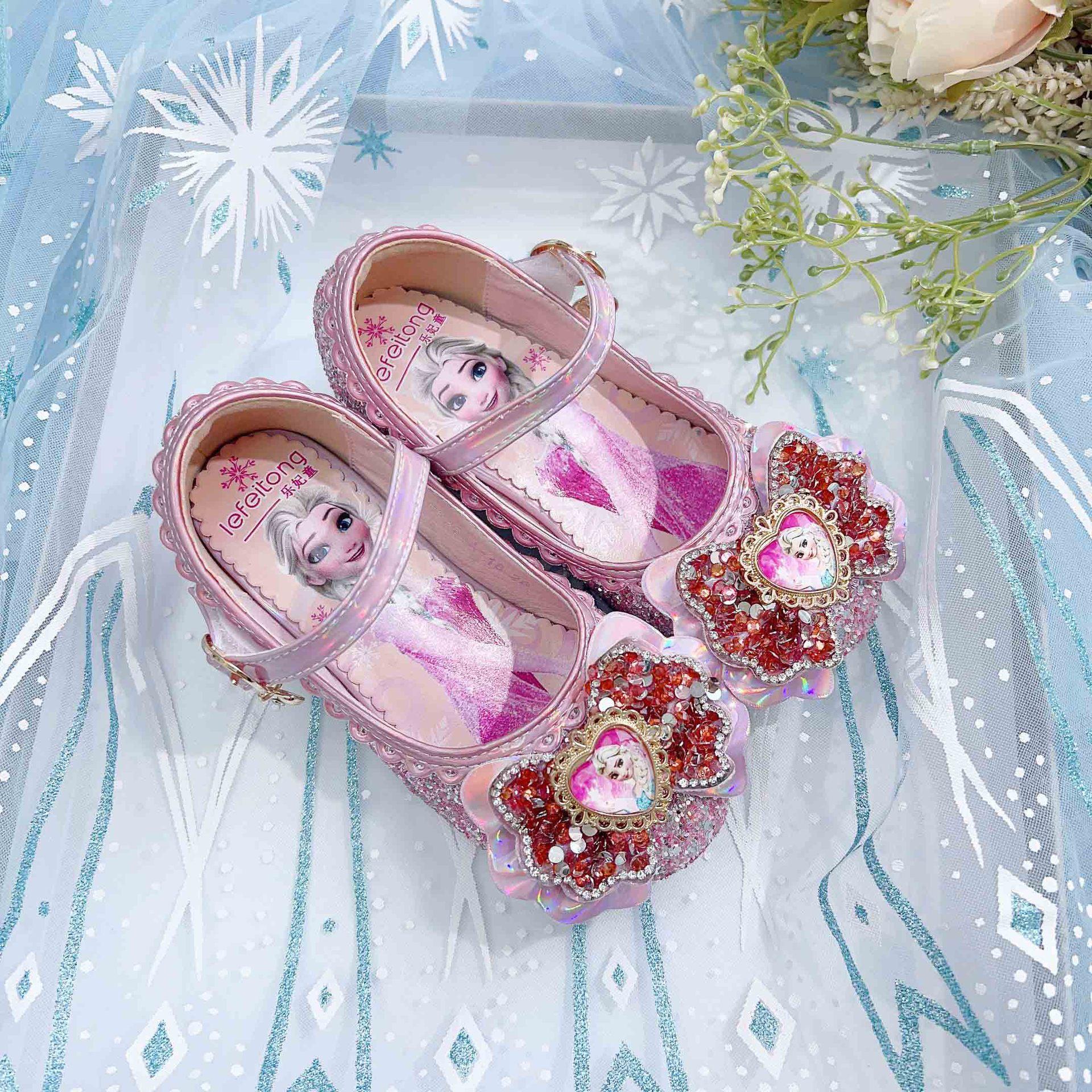 Elsa Princess Shoes Children s Crystal Shoes Spring and Autumn New Girls  High Heels Little Girls  Pink Single Shoes for Older Children 23