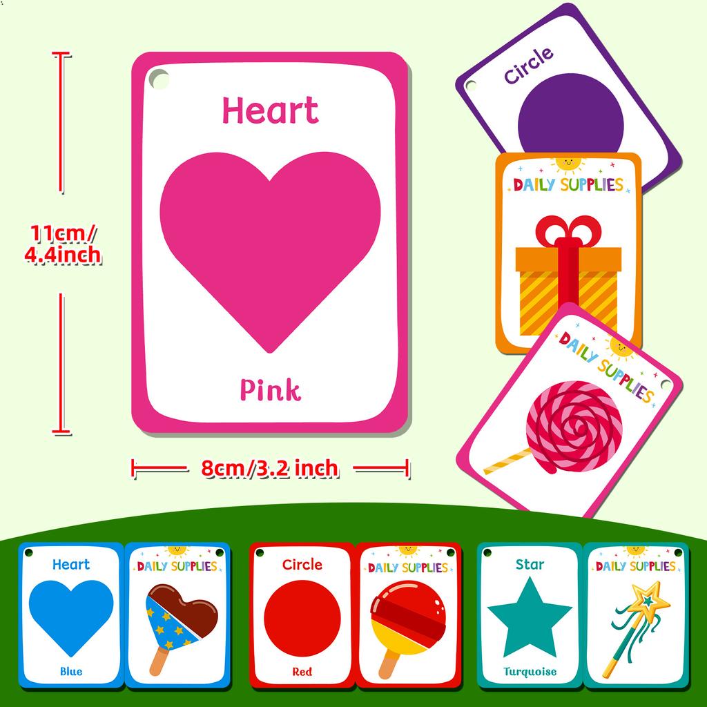 48PCS Geometry Cognitive Education Cards for Children's English Words Colors Shapes Flash Cards Enlightenment Educational Toys