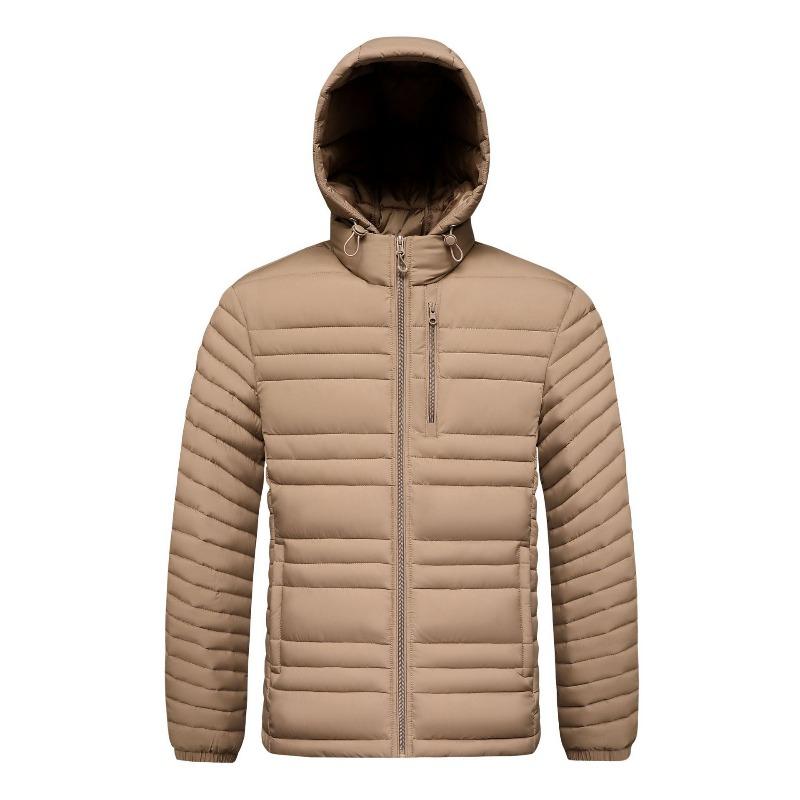 Rib Clothes, Cotton-padded Clothes, Men's Winter Removable Hat, Piled and Thickened Solid Color Cotton-padded Jacket.