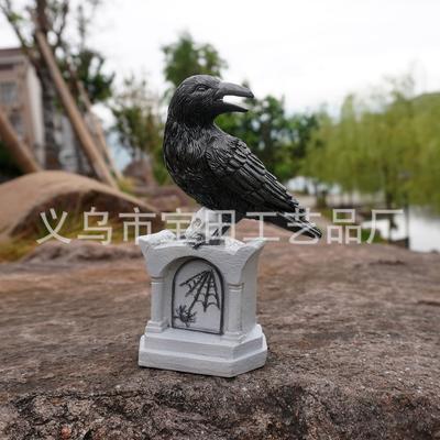 Artesanato de resina de corvo em lápide é adequado para decoração de mesa, pêndulo, pátio, layout de atmosfera de jardim