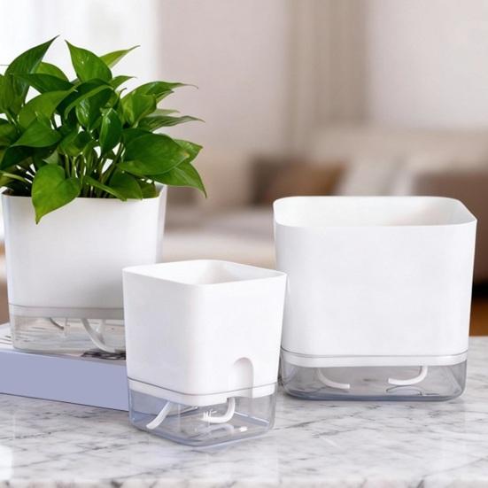 Maceta Auto-Riego Cuadrada con Depósito de Agua Cuerda Mecha Maceta Moderna para Interior Escritorio Decoración del Hogar