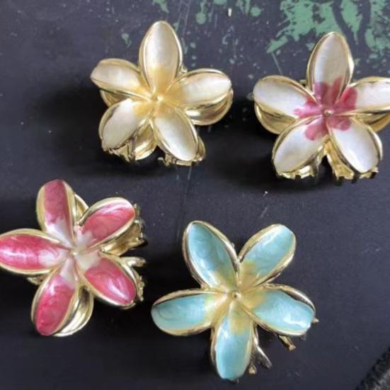 3Pcs Women Hair Claw Enamel Surface Anti-slip Teeth Flower Shape Back Head Hair Clip Lightweight Hair Accessory