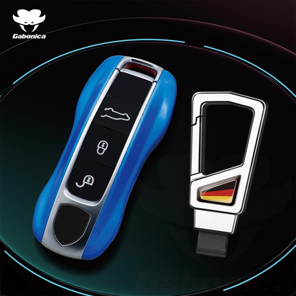 For Porsche Cayenne Coupe Panamera Taycan 911 971 9Ya Macan Boxste Carbon Fiber Car Key Fob Case Cover Keyless Chain Ring Holder