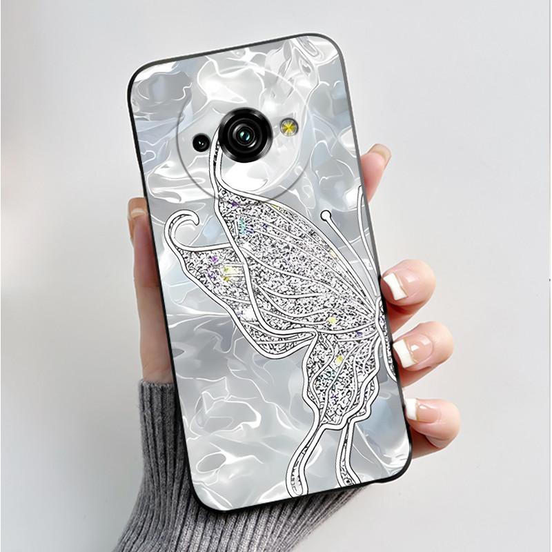 Phone Case For Oukitel C59 Pro Casing Luxury Fashion Butterfly Flower Cellphone Cases Black Jelly Soft Slim Silicone Back Cover