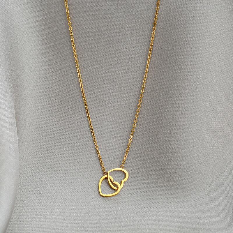 Simple Double Heart Pendant Necklace for Women Couple Stainless Steel Choker Gold Color Chain Wedding Party Friends Zircon Gift