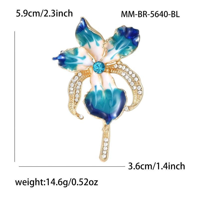 

Vintage Enamel Iris Brooch,Crystal Rhinestone Flower Pin,Elegant Jewelry for Women