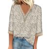 Women's Shirt Blouse Casual Loose Shirts 3/4 Sleeve Lace Trims Print V Neck Tops Print Tops T-shirts Tee