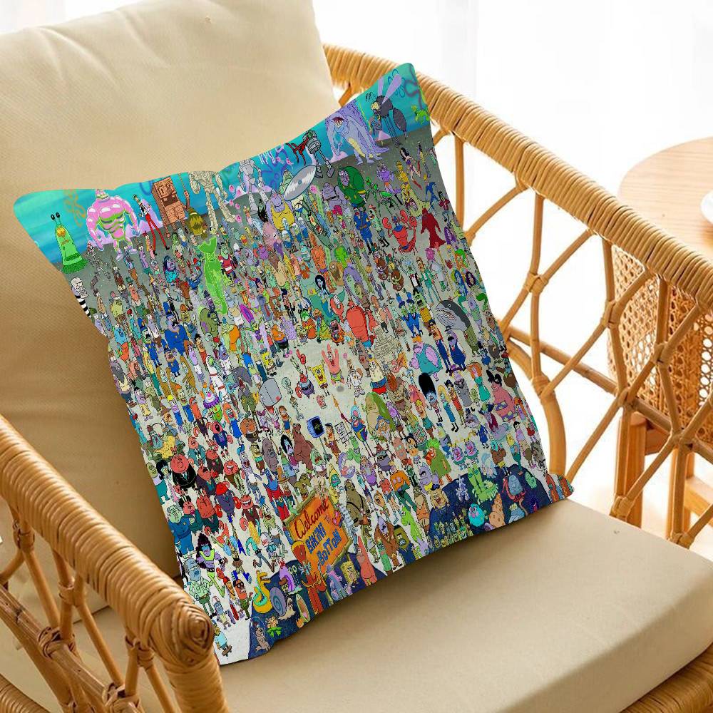 Cartoon Sponge And Bobs S-SquarePants Pillow Cushion Cover Pillowcase Living Room Sofa Home Decor Customized 30x30cm
