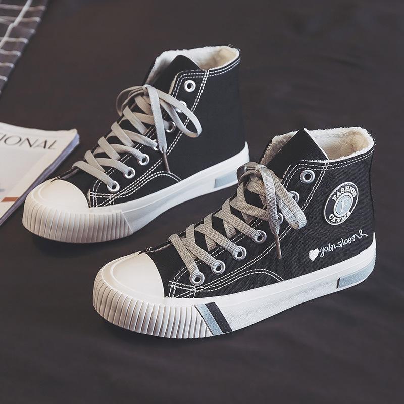 2021 Winter New Plus Velvet Canvas Shoes Women's Casual Walking Shoes Warm Shoes