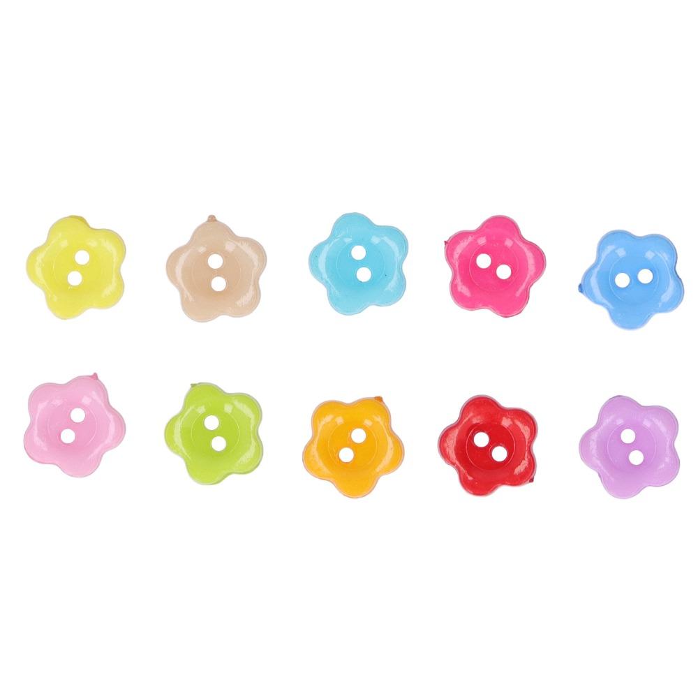 200pcs Flower Shape Two-Hole Sewing Buttons Colorful Plastic Buttons Flower Buttons For DIY Crafts